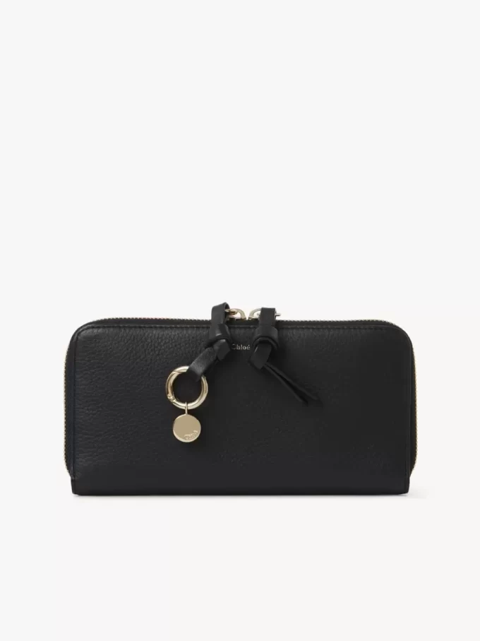 Alphabet zipped long wallet in grained leather