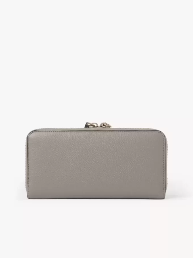 Alphabet zipped long wallet in grained leather