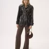 Belted jacket in shiny coated cotton