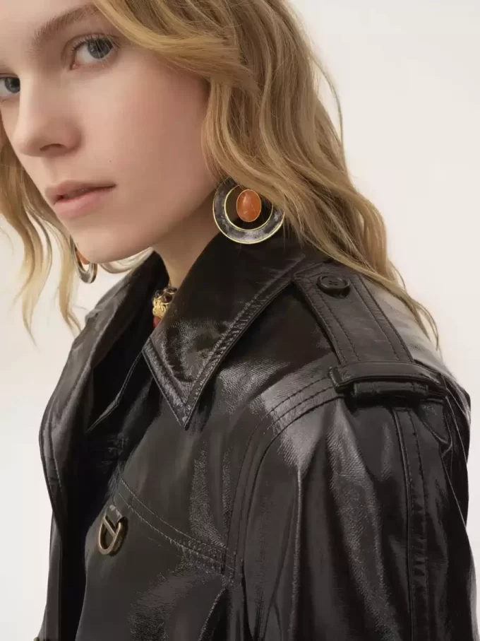 Belted jacket in shiny coated cotton