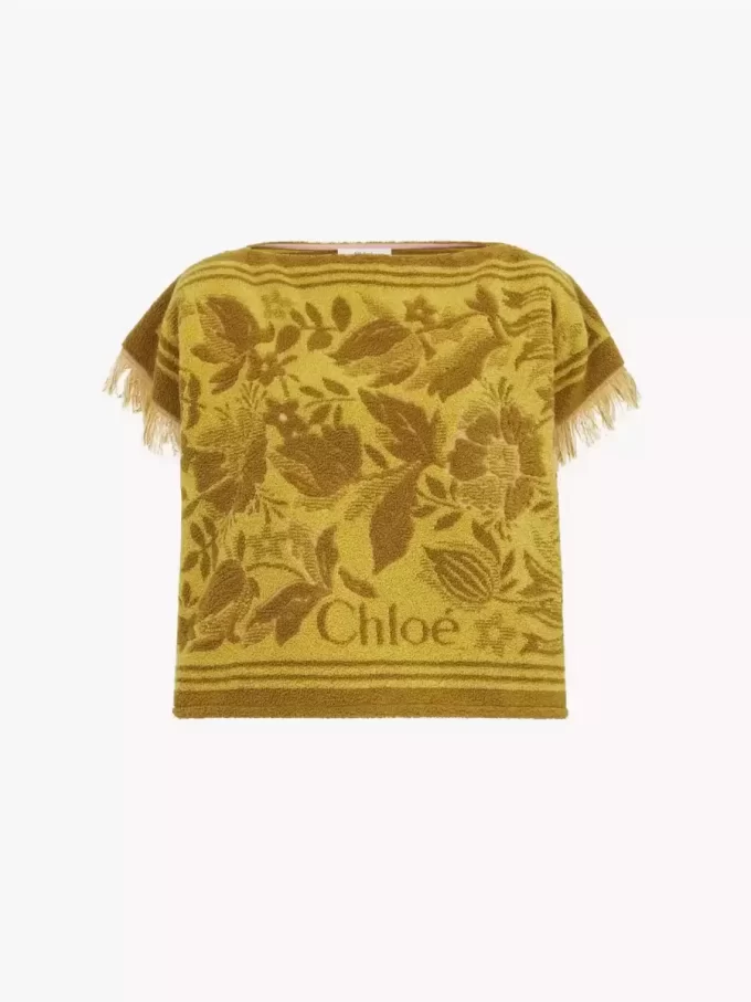 Boat-neck logo top in cotton jacquard