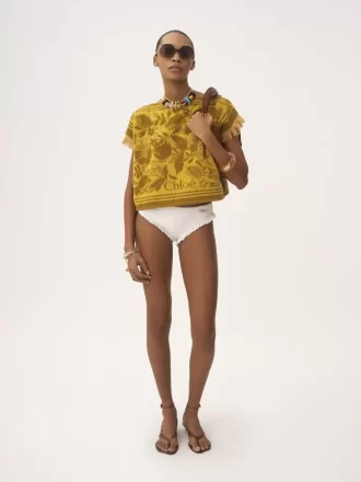 Boat-neck logo top in cotton jacquard