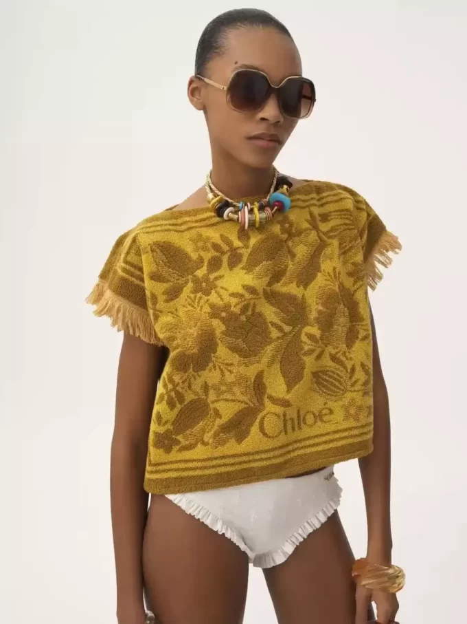 Boat-neck logo top in cotton jacquard