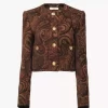 Boxy collarless jacket in tapestry jacquard