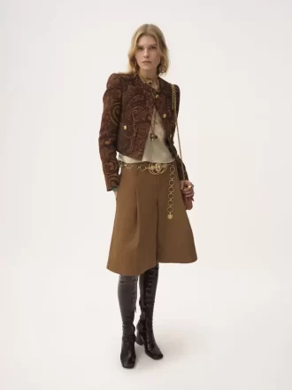 Boxy collarless jacket in tapestry jacquard
