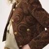 Boxy collarless jacket in tapestry jacquard