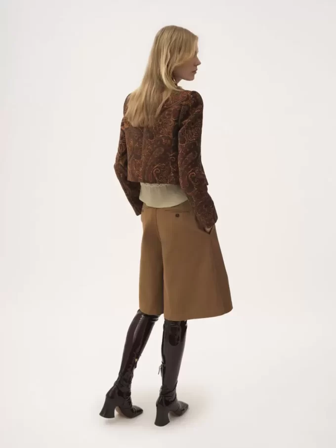 Boxy collarless jacket in tapestry jacquard