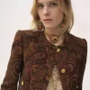 Boxy collarless jacket in tapestry jacquard