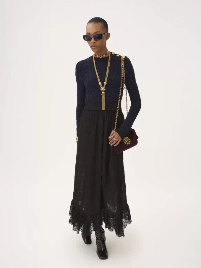 Boxy mock-neck sweater in a wool & silk knit Boxy mock-neck sweater in a wool & silk knit