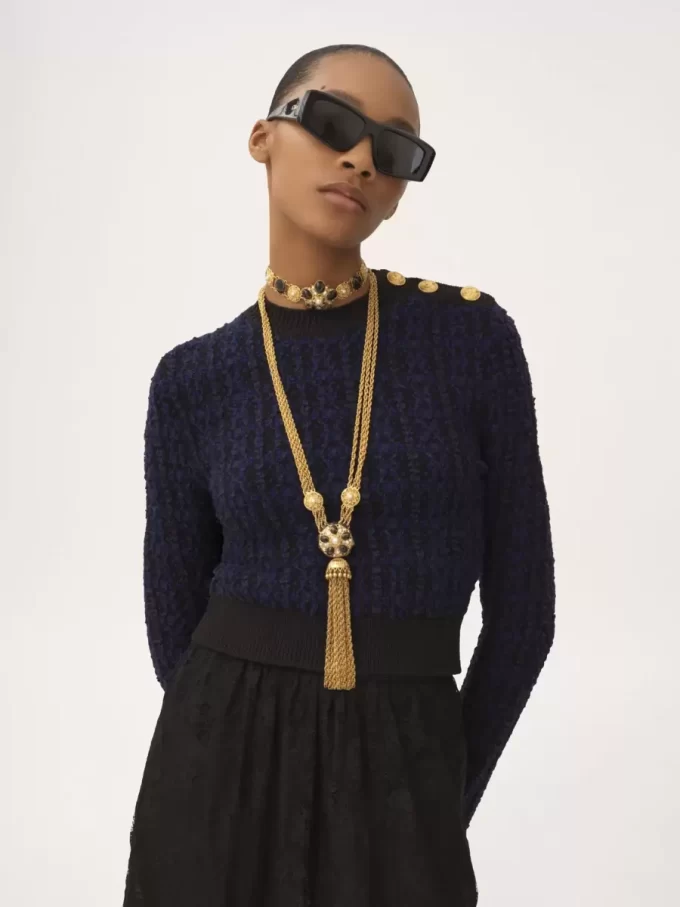 Boxy mock-neck sweater in a wool & silk knit Boxy mock-neck sweater in a wool & silk knit