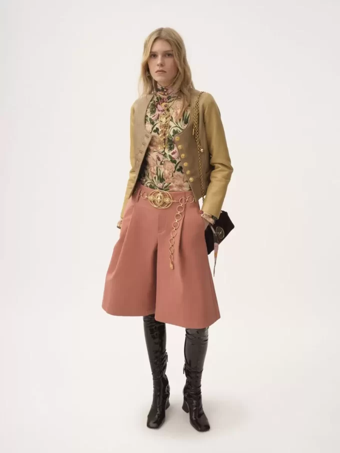 Buttoned mock-neck top in wool jersey