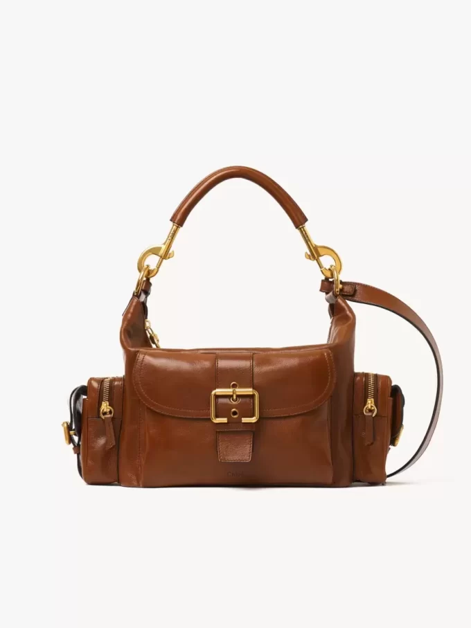 Camera bag in shiny leather