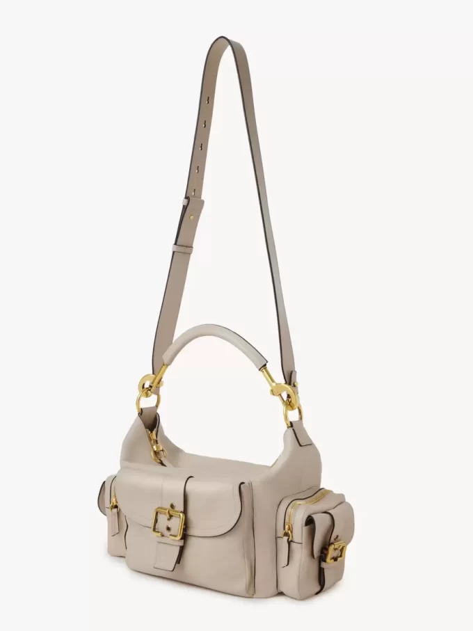 Camera bag in shiny leather