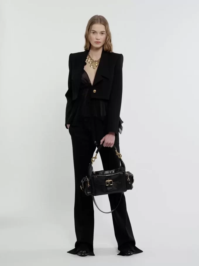 Camera bag in shiny leather