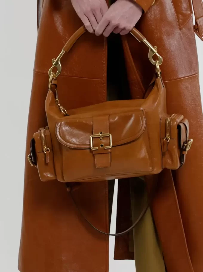 Camera bag in shiny leather