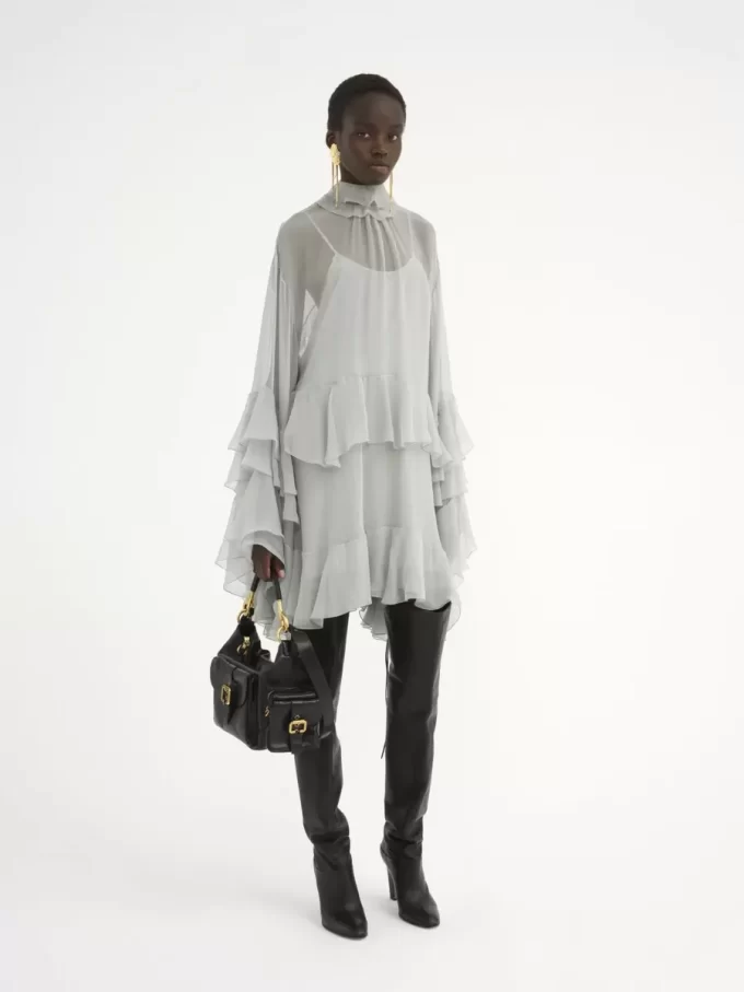 Camera bag in shiny leather