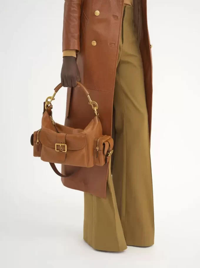 Camera bag in shiny leather