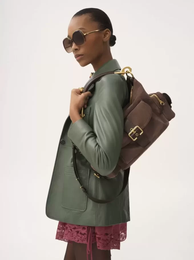 Camera bag in suede leather