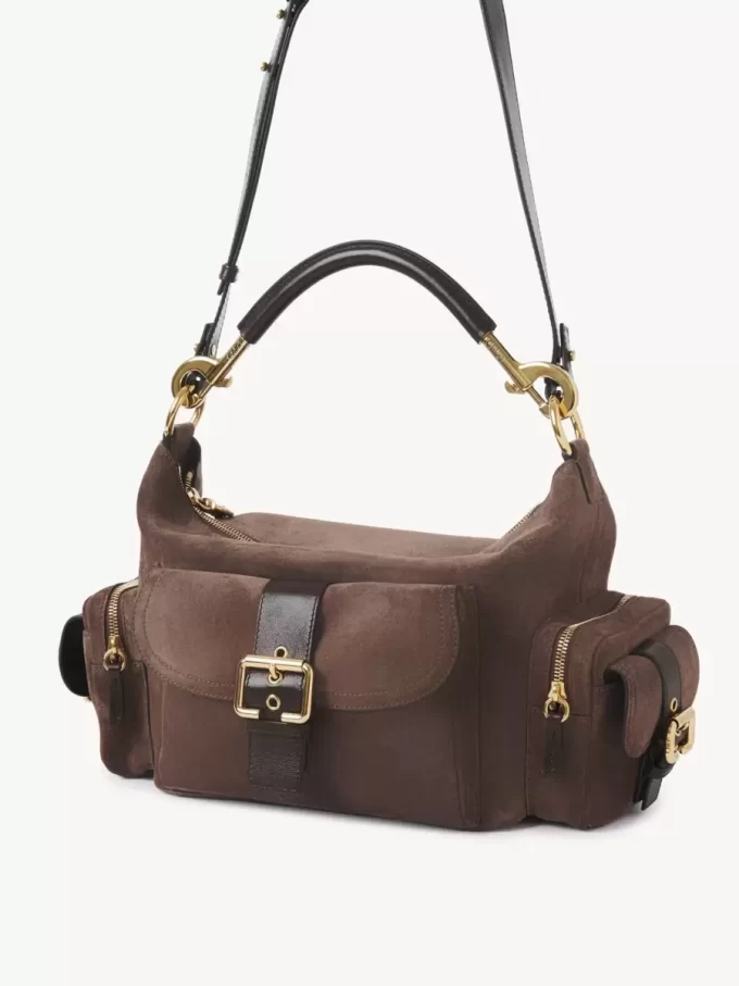 Camera bag in suede leather