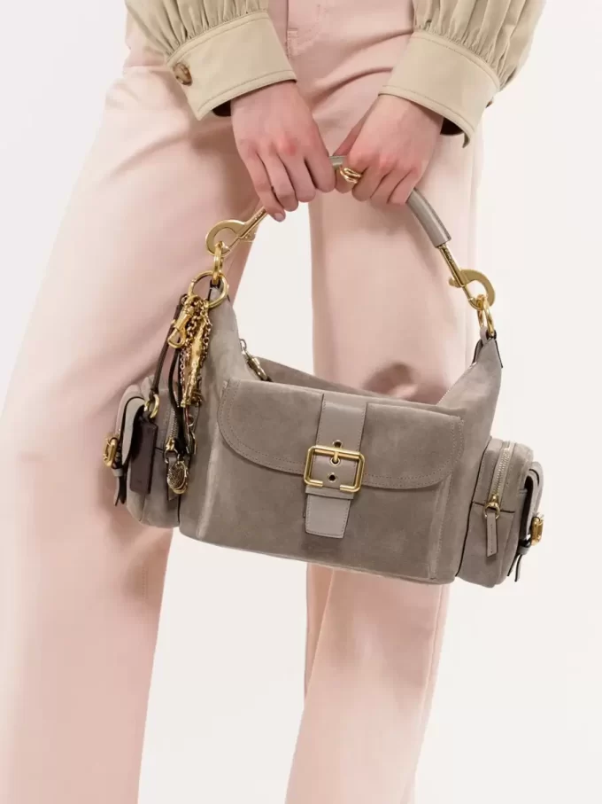 Camera bag in suede leather