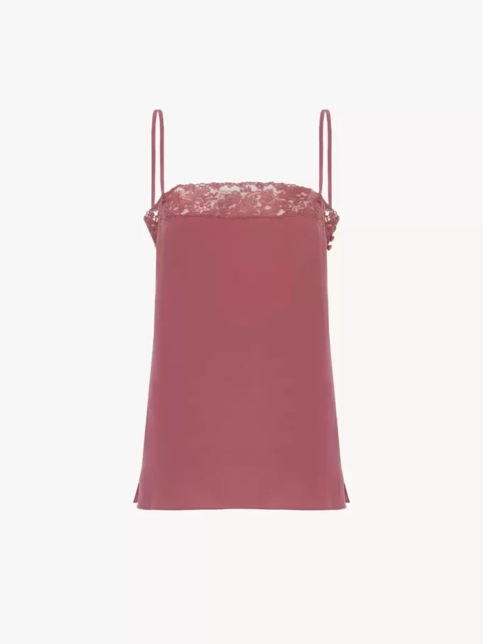 Camisole top in crêpe de chine & lace