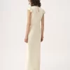 Cap-sleeve column dress in washed silk satin & lace