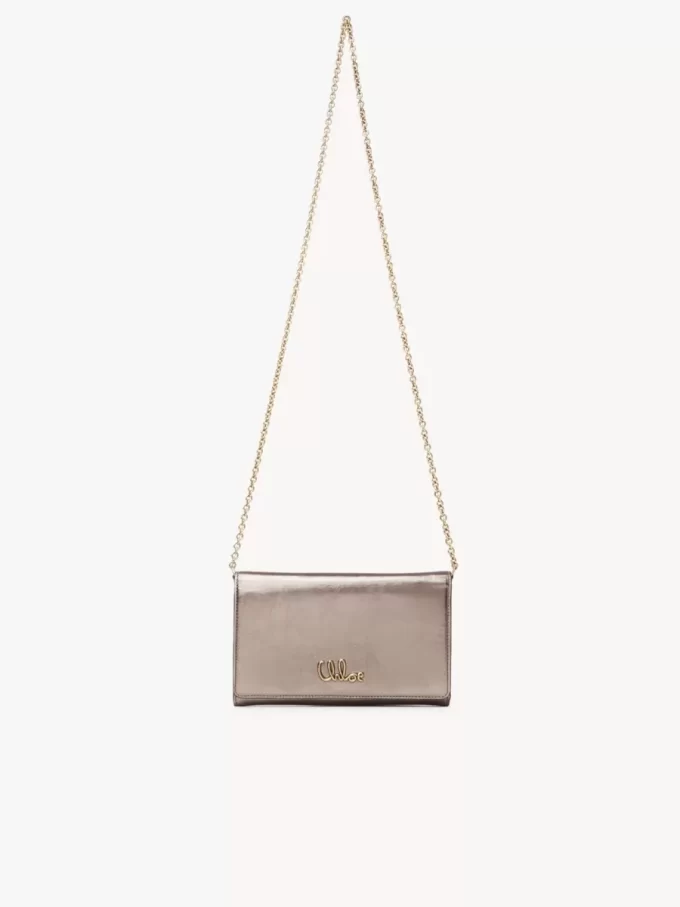 Chloé Iconic flap wallet on chain in metallized leather