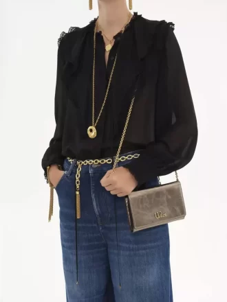 Chloé Iconic flap wallet on chain in metallized leather