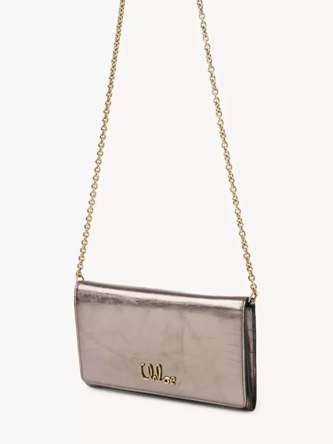 Chloé Iconic flap wallet on chain in metallized leather