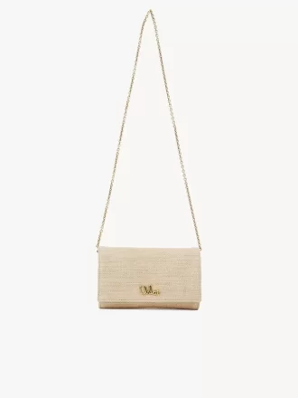 Chloé Iconic flap wallet on chain in raffia-effect fibers
