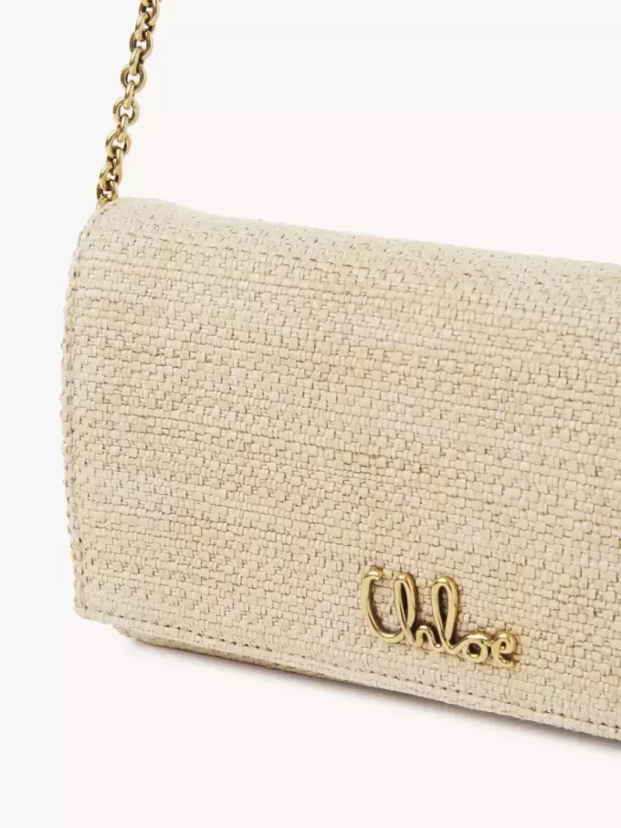 Chloé Iconic flap wallet on chain in raffia-effect fibers