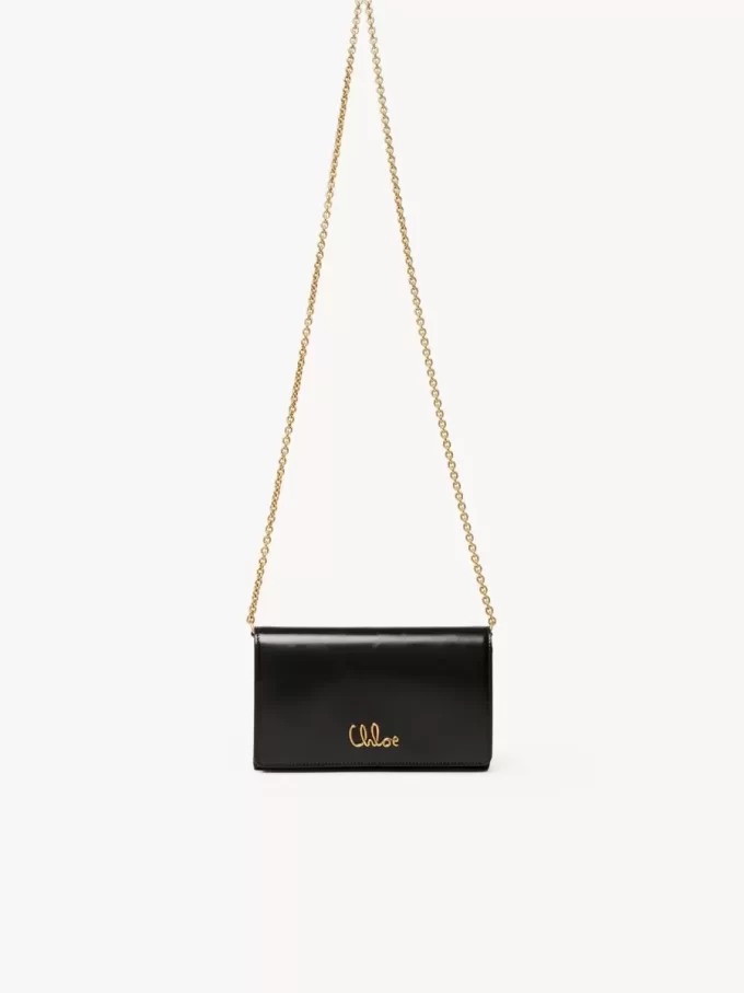 Chloé Iconic flap wallet on chain in shiny leather
