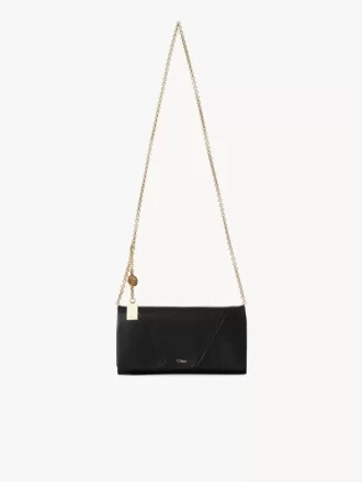 Chloé Spin flap wallet on chain in grained leather