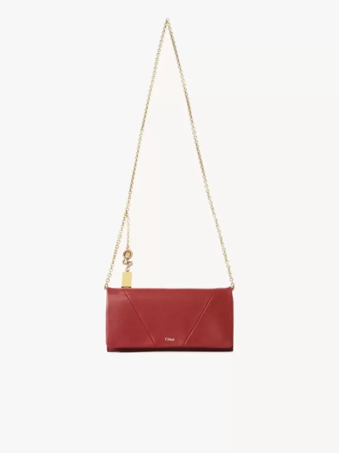 Chloé Spin flap wallet on chain in grained leather