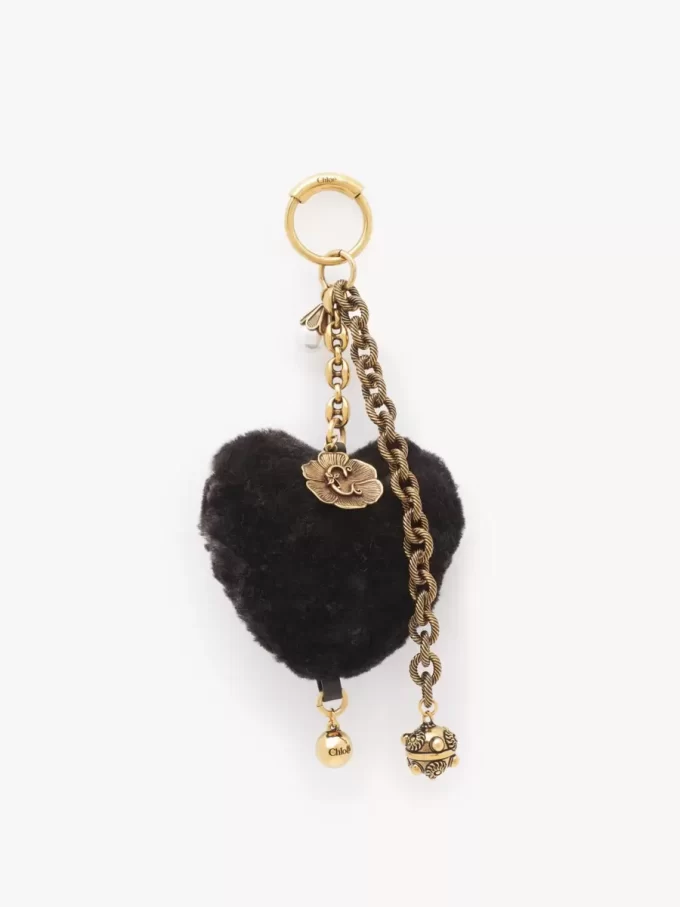 Chloé Symbols Heart Shearling bag charm in brass
