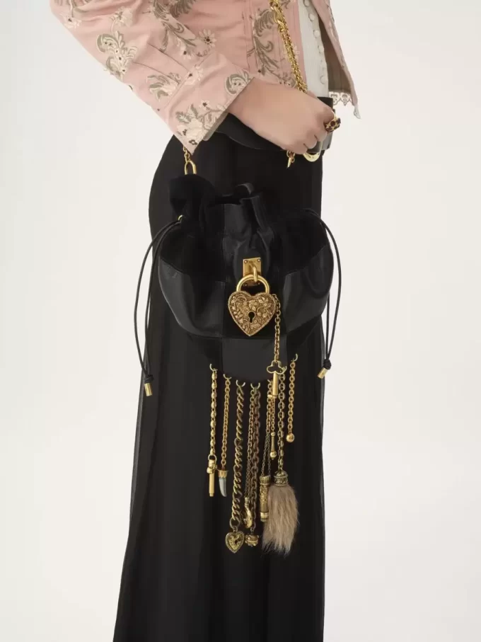 Château Treasures crossbody bag in grained & suede leather Château Treasures crossbody bag in grained & suede leather