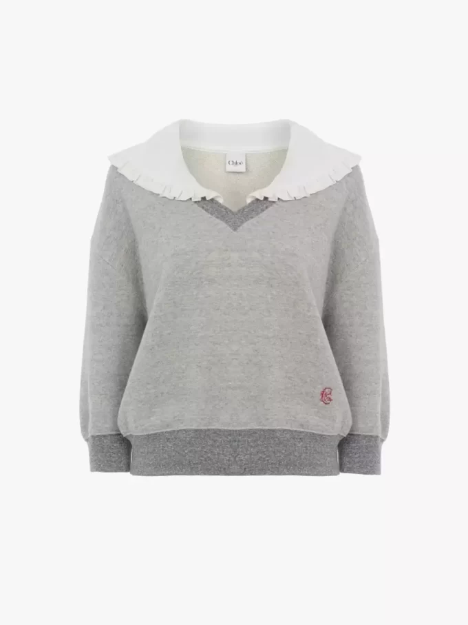 Collar sweater in chiné fleece
