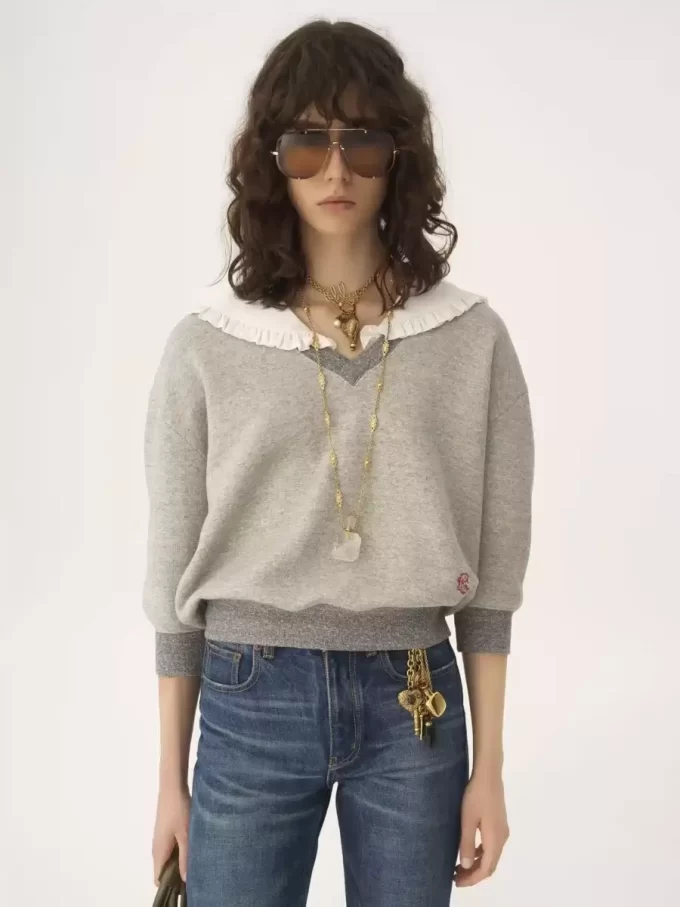 Collar sweater in chiné fleece