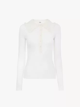 Collared Henley shirt in superfine wool knit & lace