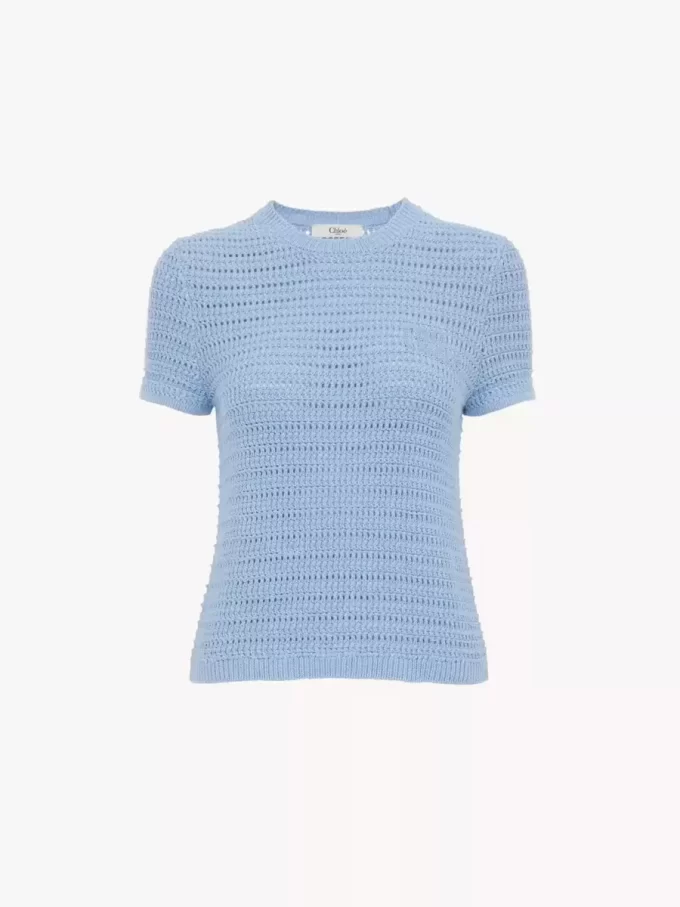 Crew-neck logo top in cotton crochet knit