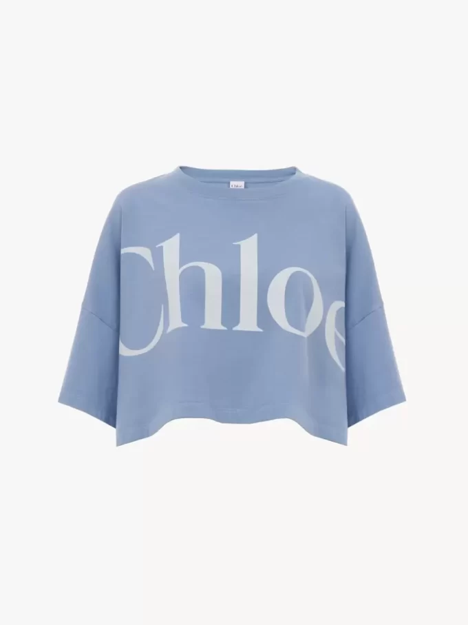Cropped boxy logo T-shirt in cotton jersey