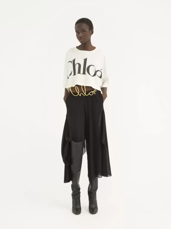 Cropped boxy logo T-shirt in cotton jersey