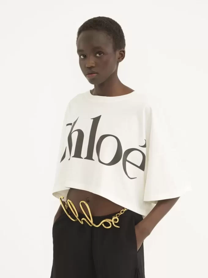 Cropped boxy logo T-shirt in cotton jersey