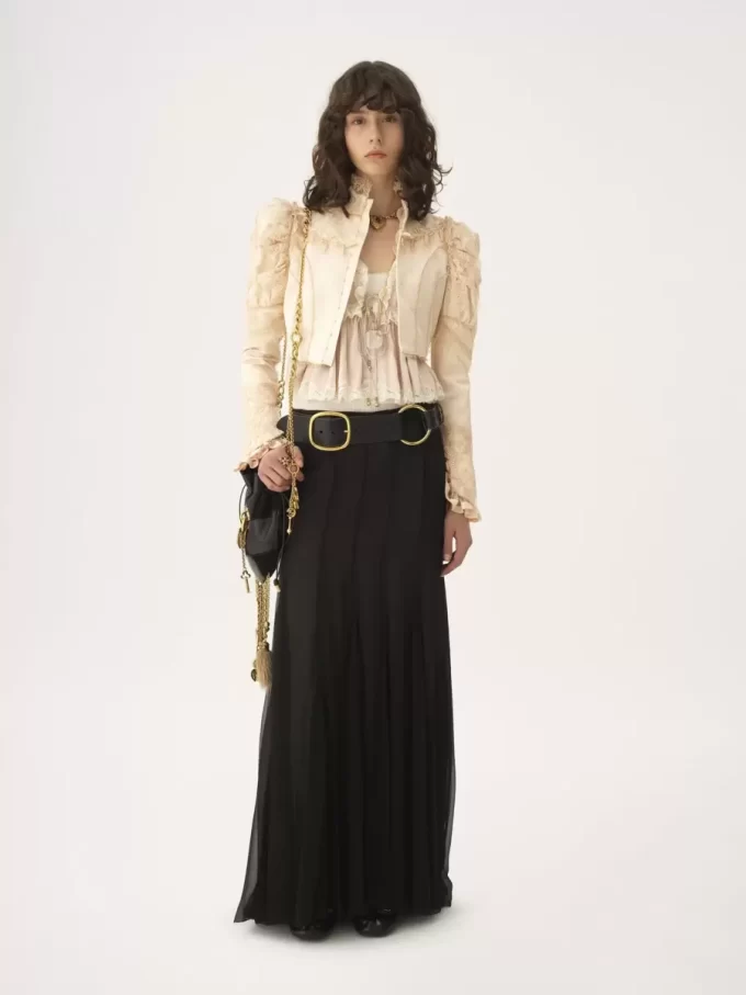 Cropped fitted jacket in silk duchess satin & lace