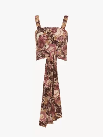 Cropped front-tie tank top in crêpe de chine