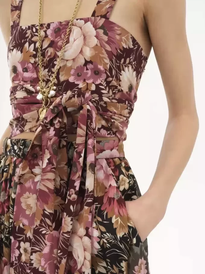 Cropped front-tie tank top in crêpe de chine