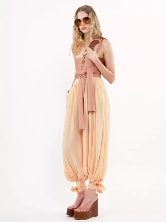 Fluid pleated pants in silk charmeuse