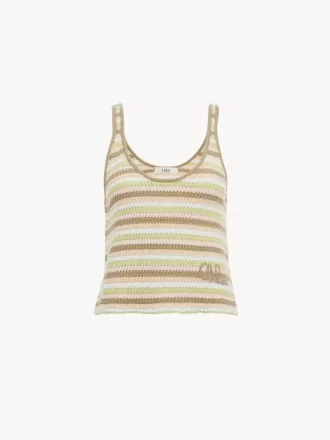 Cropped logo tank top in a cotton crochet knit