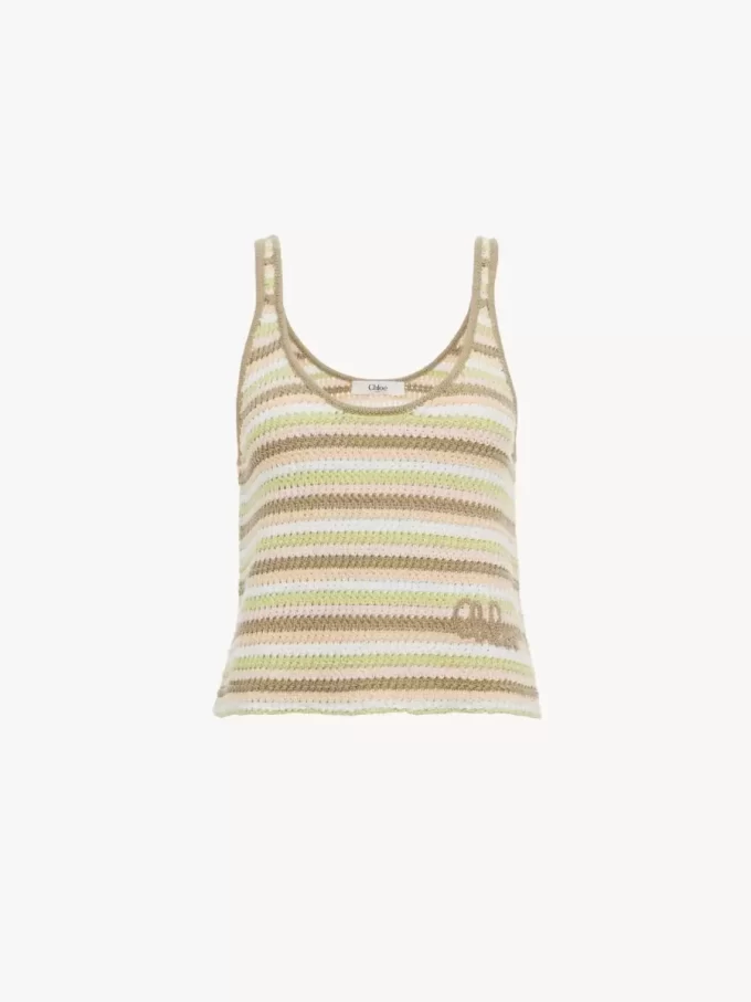 Cropped logo tank top in a cotton crochet knit