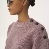 Cropped mock-neck sweater in a merino wool knit